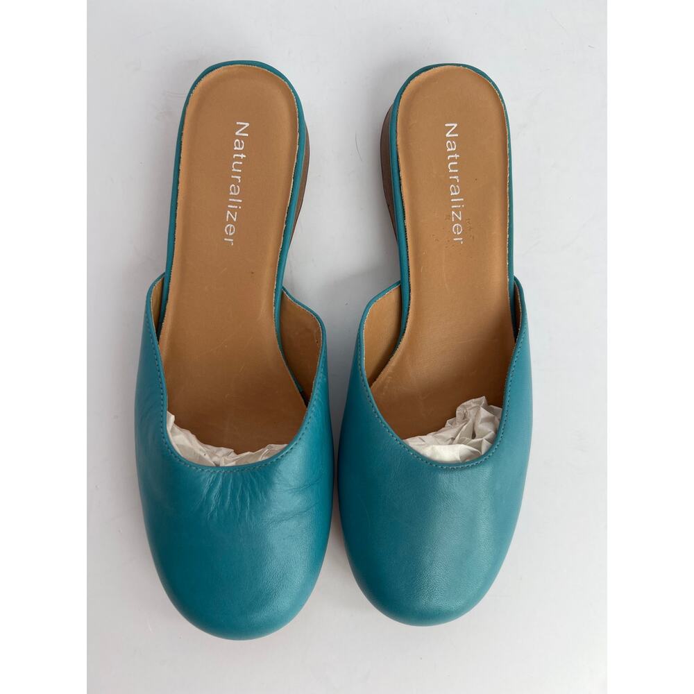 Naturalizer Teal Leather Round Toe Slide Mules Size 6